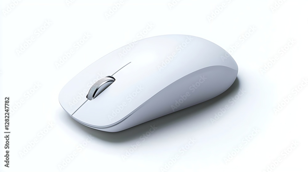 Sleek Wireless Computer Mouse on White Surface for Modern Computing Device Peripheral and Ergonomic Design Simplicity