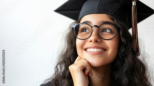 Happy Female Graduate With Cap And Gown Glasses Celebrating Academic Milestone