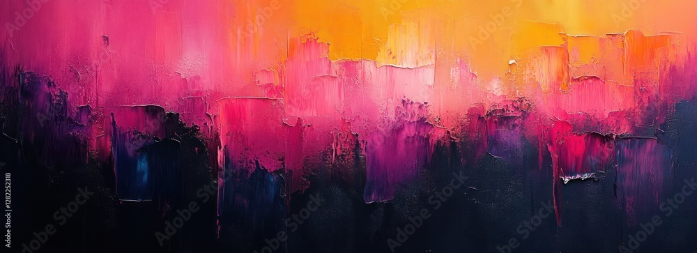 Fototapeta premium Vibrant Abstract Painting with Bold Strokes in Pink Purple and Orange High Contrast Texture