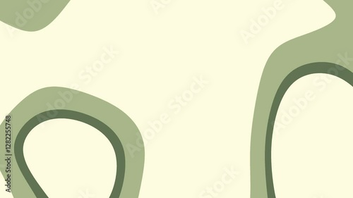 Abstract art piece featuring layered green shapes on a cream-colored background with curves.