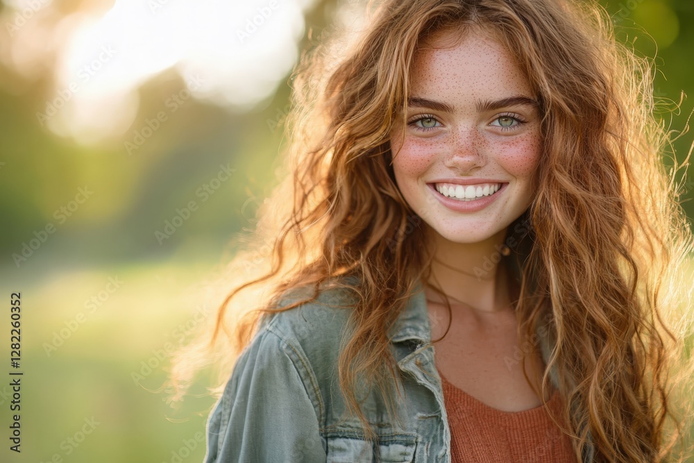 Portrait of smiling teenager with freckles and red hair in nature Portrait of smiling teenager with freckles and red hair in nature