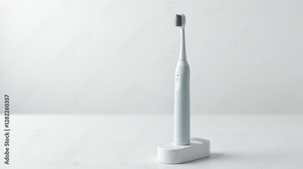 Sleek Electric Toothbrush with Charging Dock on Minimalist Surface