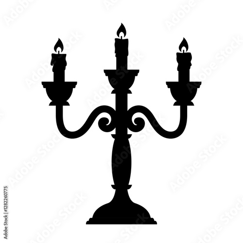 Three-arm candlestick. Candelabrum. Vector black icon isolated on white background.