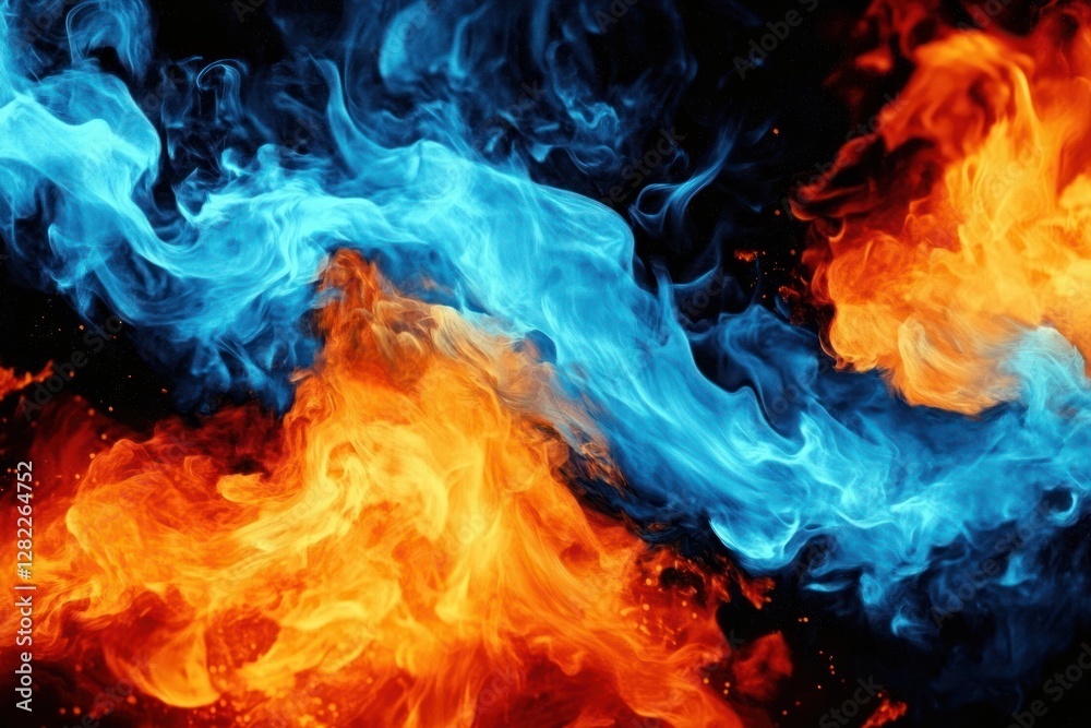 Fototapeta premium Surreal Blue and Orange Flames Interaction Abstract Expressionism
