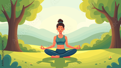 Woman Practicing Yoga Meditation Outdoors in Sunny Park