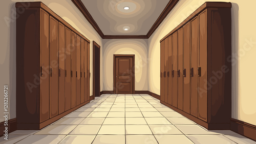 Rustic Wooden Locker Fronts in Apartment Building Hallway or Foyer Interior