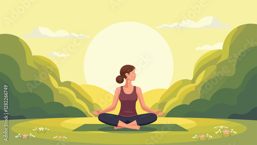 Woman Practicing Yoga Meditation Outdoors in Sunny Park