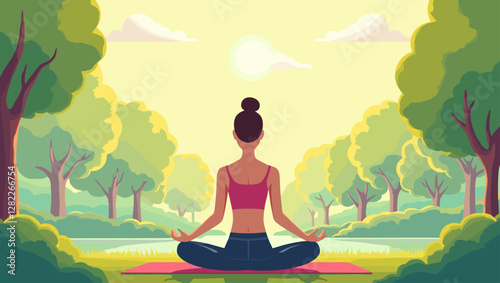 Woman Practicing Yoga Meditation Outdoors in Sunny Park