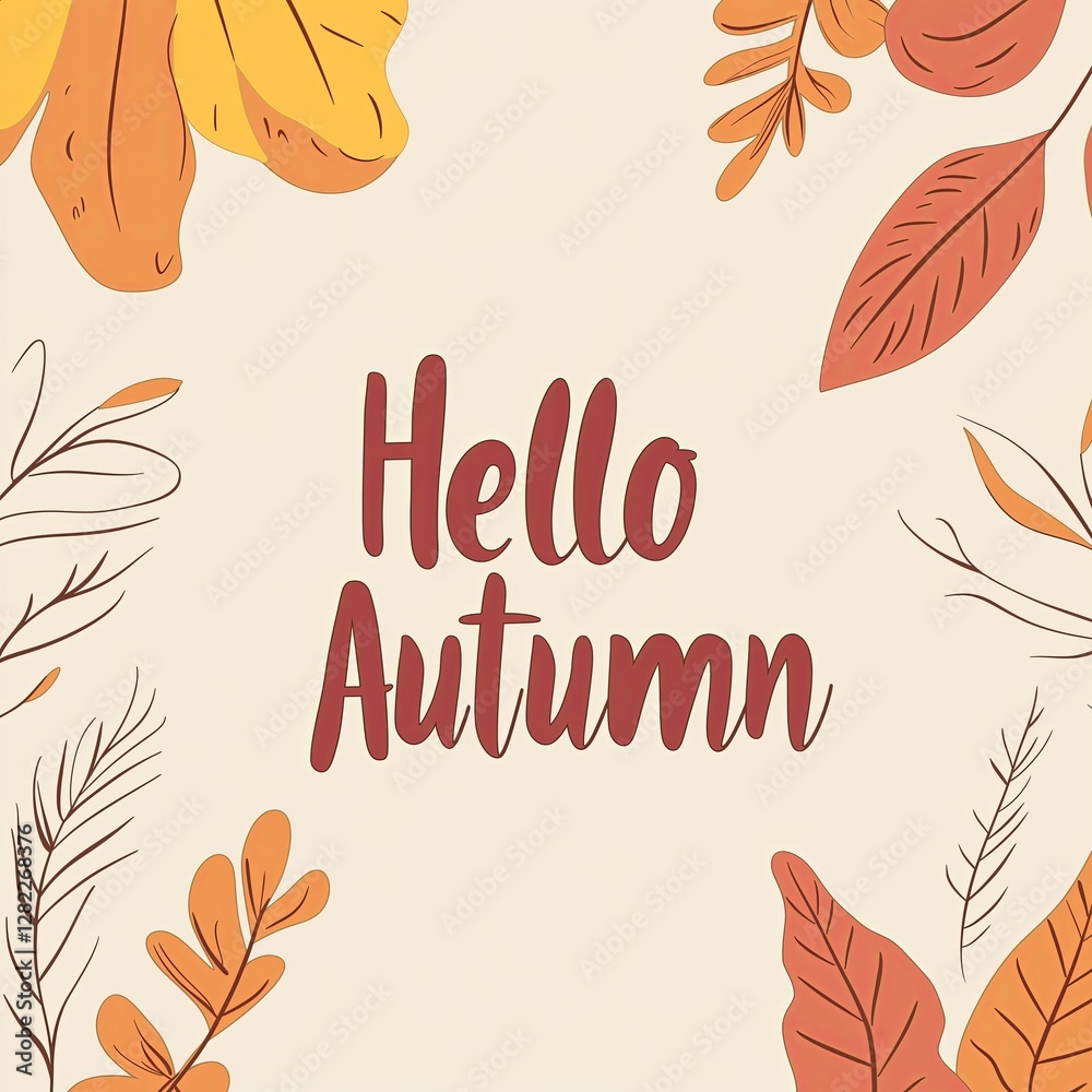 Minimalist autumn design with hand-drawn leaves Minimalist autumn design with hand-drawn leaves