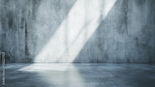 Concrete Room with Light Rays: Grey Textured Wall and Floor Background