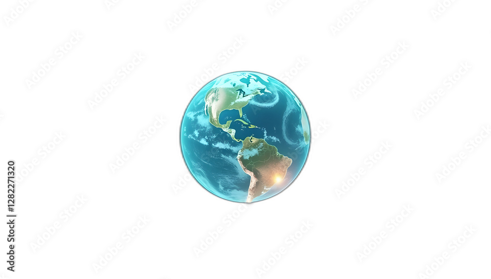 Fototapeta premium Blue shining planet earth. Transparent background, cut out.