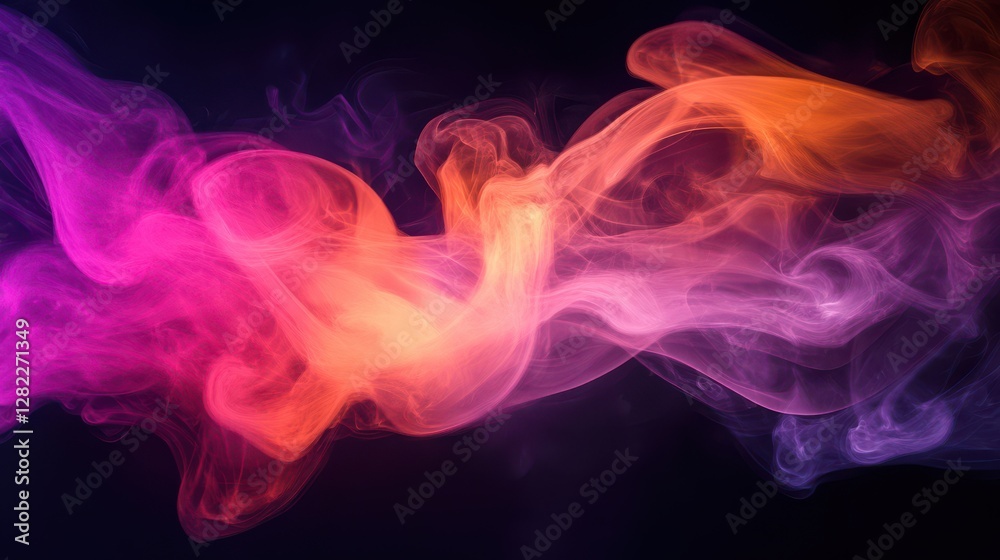 Dark smoke swirls and flows like a wave of fire against a black backdr,Orange and pink flowing smoke on black background with Dark smoke swirls and flows like a wave of fire against a black backdr,Orange and pink flowing smoke on black background with
