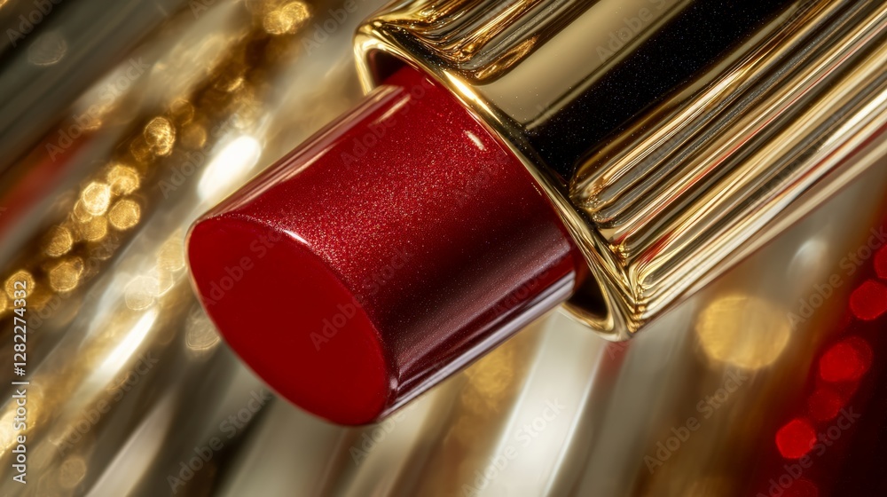 Luxurious red lipstick close-up beauty studio product photography glamorous environment top view elegance and style