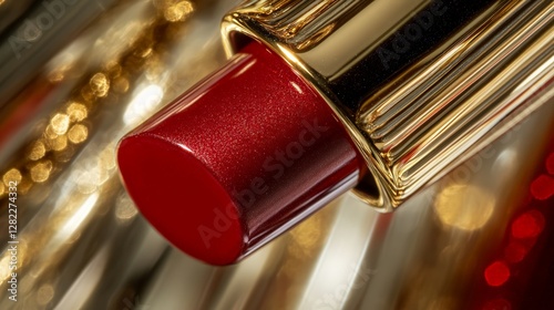 Obraz na płótnie Luxurious red lipstick close-up beauty studio product photography glamorous environment top view elegance and style w salonie