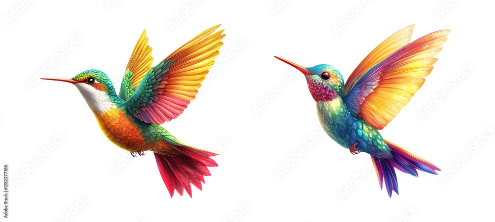 Fototapeta premium Colorful Hummingbirds on Transparent Background