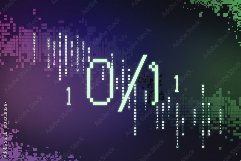 Fototapeta premium Futuristic Abstract Digital Illustration Glowing Binary Code Gradient Background - Data Visualization, Cybersecurity, Technology Trends Digital Marketing Educational Content