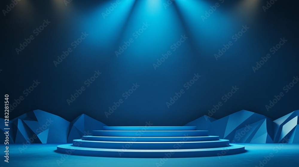 Obraz premium A Blue Stage Illuminated by Spotlight and a Blue Stage