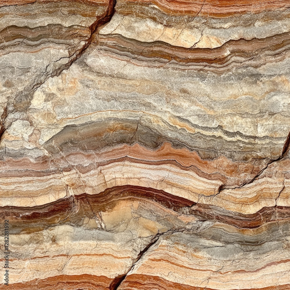 Seamless texture of layered sedimentary rock, earthy tones of brown