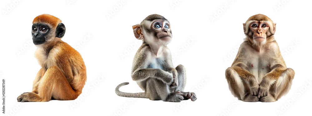 Obraz premium Three Unique Monkey Portraits on Transparent Background