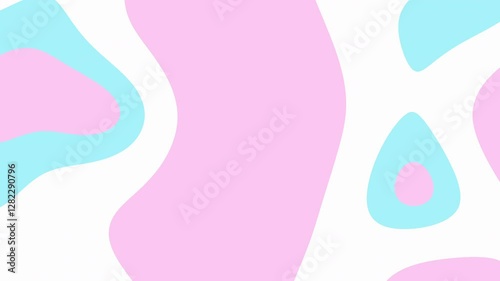 Abstract design featuring flowing shapes in pastel pink, blue, and white on a clean background.