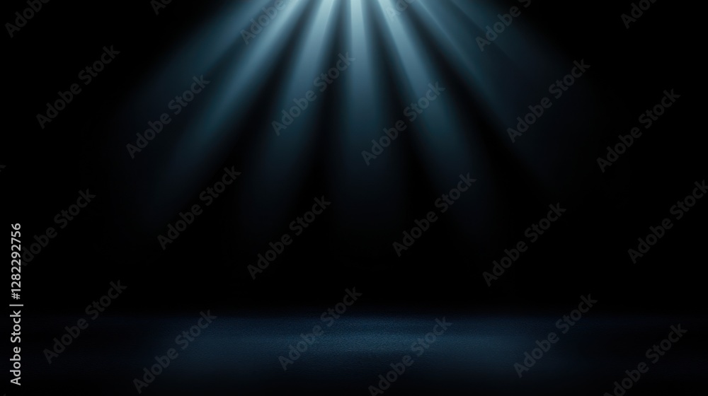 Fototapeta premium Dramatic Blue Spotlight Illuminates Textured Floor Against Black Background