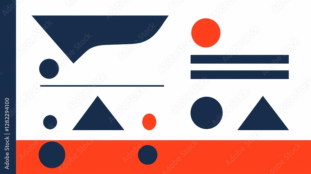 Obraz premium A minimalist graphic design on a bright white background featuring bold geometric shapes in contrasting colors, sharp lines and a clean layout.