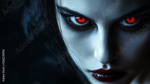 A gothic vampire with piercing  red eyes,Halloween Day photo