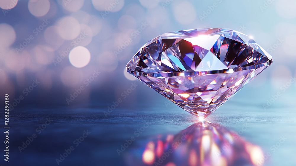 Sparkling diamond reflecting light against a bokeh background Sparkling diamond reflecting light against a bokeh background