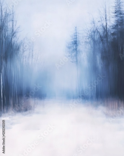 Abstract Winter Landscape Painting in Blue and White