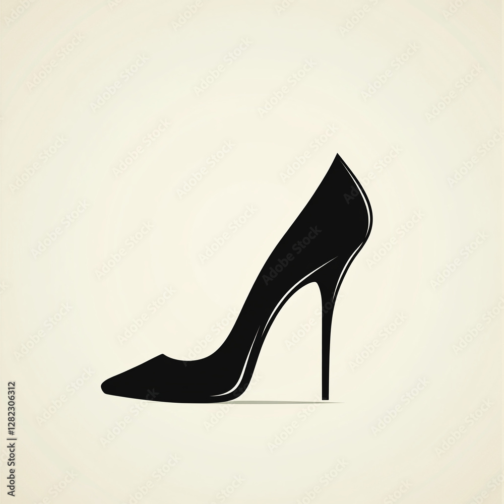 Black high heel shoe silhouette on light background. Black high heel shoe silhouette on light background.