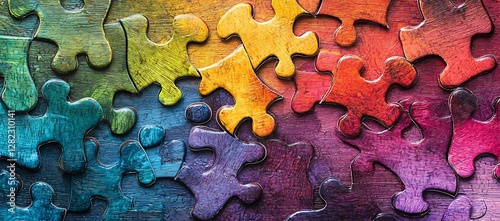 Abstract Colorful Interlocking Puzzle Pieces in Vivid Hues