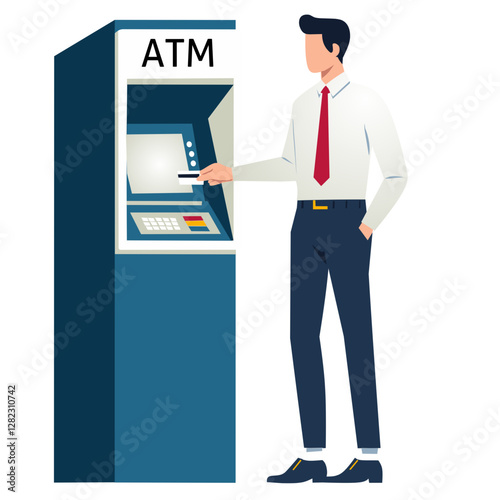 A man using an ATM to withdraw cash or check account balance.