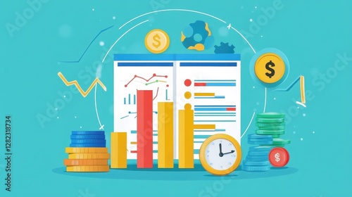 Financial planning timeline flat design front view business strategy theme animation vivid. 