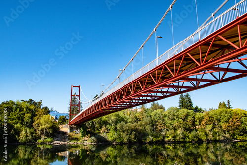 Panorama of Guy West Bridge and American River in Sacramento, CA