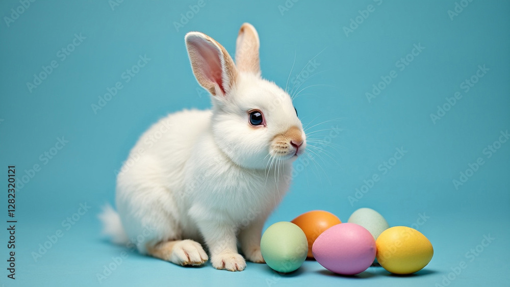 Obraz premium Adorable Fluffy Easter Bunny in a Festive Atmosphere with Soft Lighting and Realistic Details