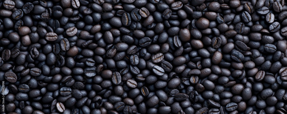 Dark roasted coffee beans texture background with ample copy space for design, branding, or advertising purposes, coffee culture concept Dark roasted coffee beans texture background with ample copy space for design, branding, or advertising purposes, coffee culture concept