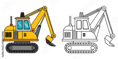 Feller Buncher Coloring Page For Kids. Construction Vehicle Outline Vector