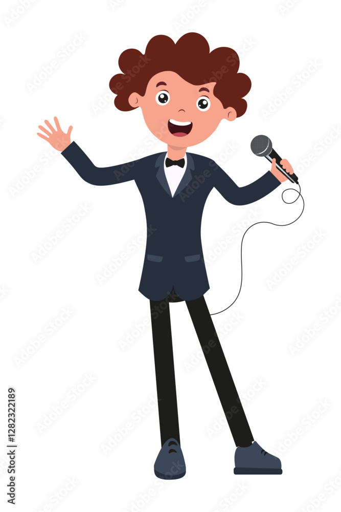 Young performer excited to sing with microphone on stage Young performer excited to sing with microphone on stage