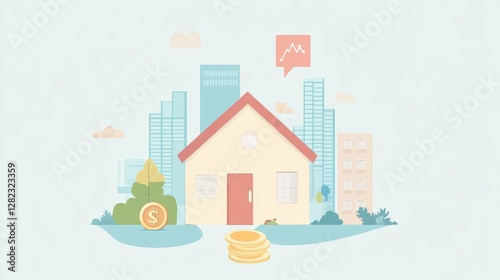 Real estate investment infographic flat design side view property market theme animation colored pastel.
