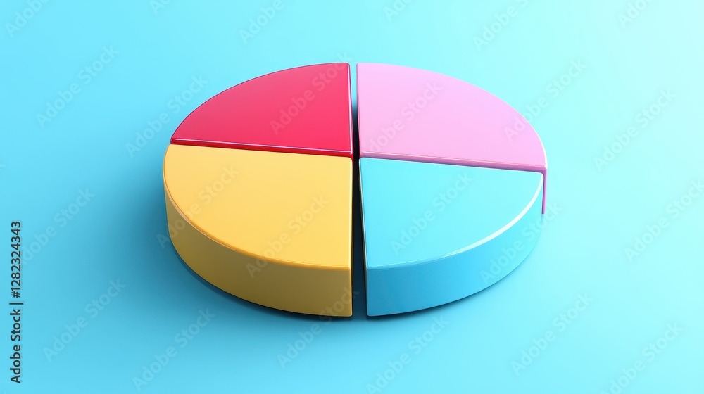 Fototapeta premium Savings and investment pie chart flat design top view personal finance theme 3D render triadic color scheme.
