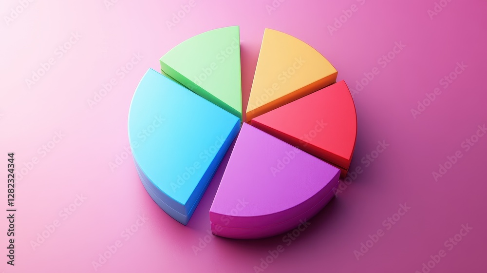 Fototapeta premium Savings and investment pie chart flat design top view personal finance theme 3D render triadic color scheme.