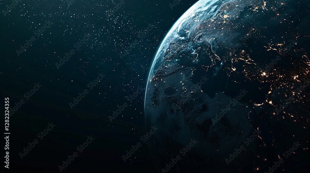 Fototapeta premium A planet with a dark blue color and a bright light on it