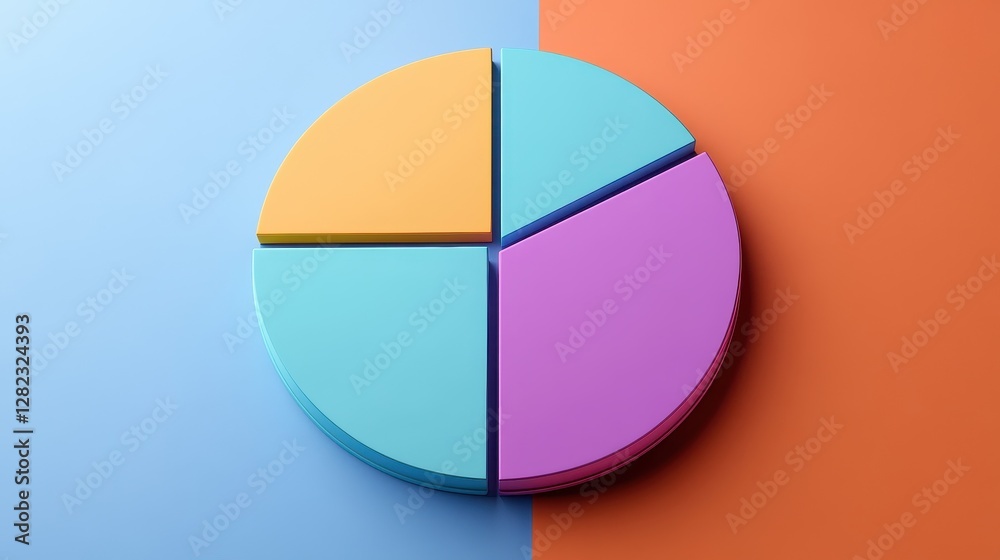 Savings and investment pie chart flat design top view personal finance theme 3D render triadic color scheme.