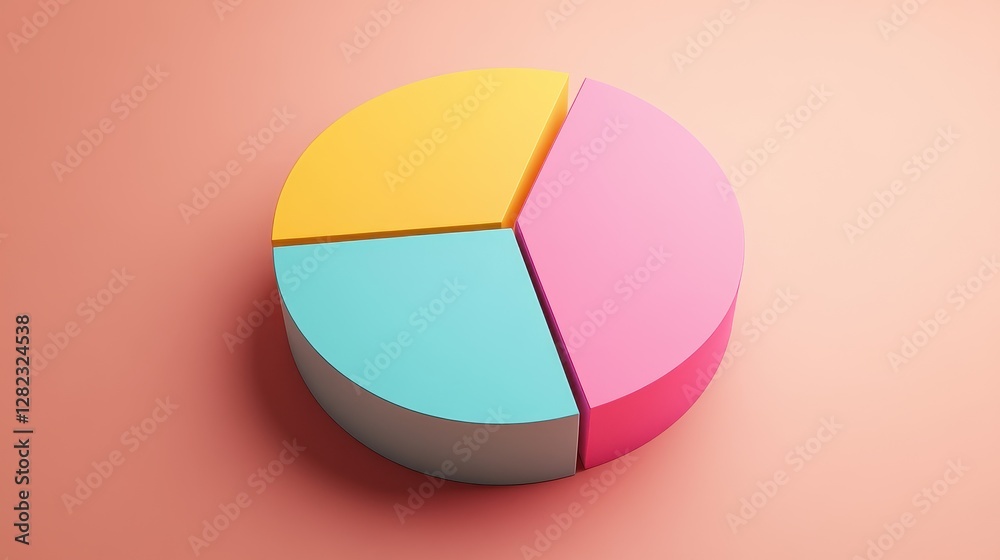 Fototapeta premium Savings and investment pie chart flat design top view personal finance theme 3D render triadic color scheme.