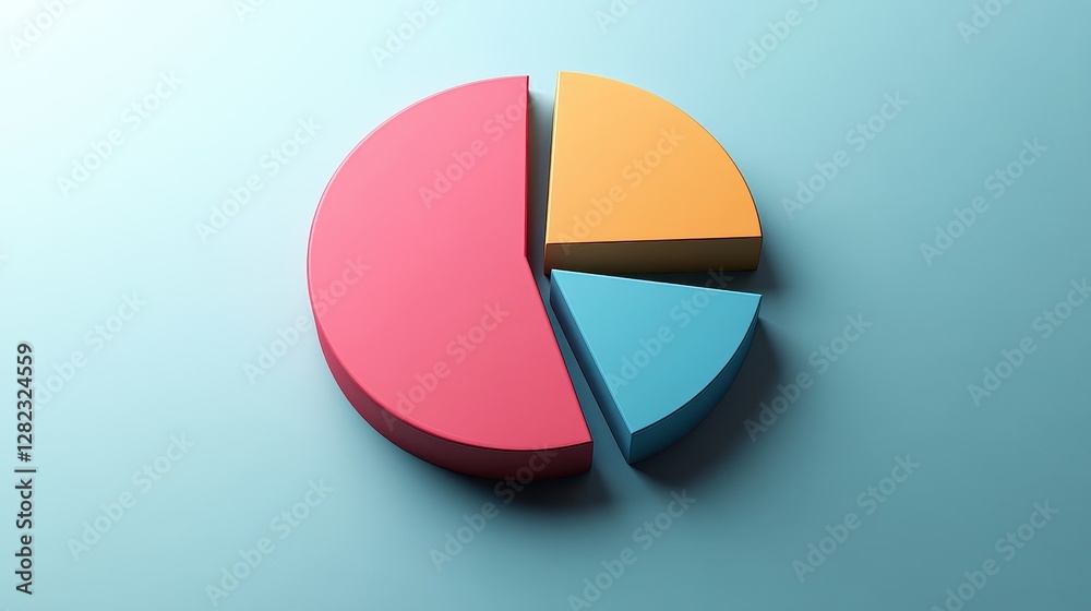 Fototapeta premium Savings and investment pie chart flat design top view personal finance theme 3D render triadic color scheme.