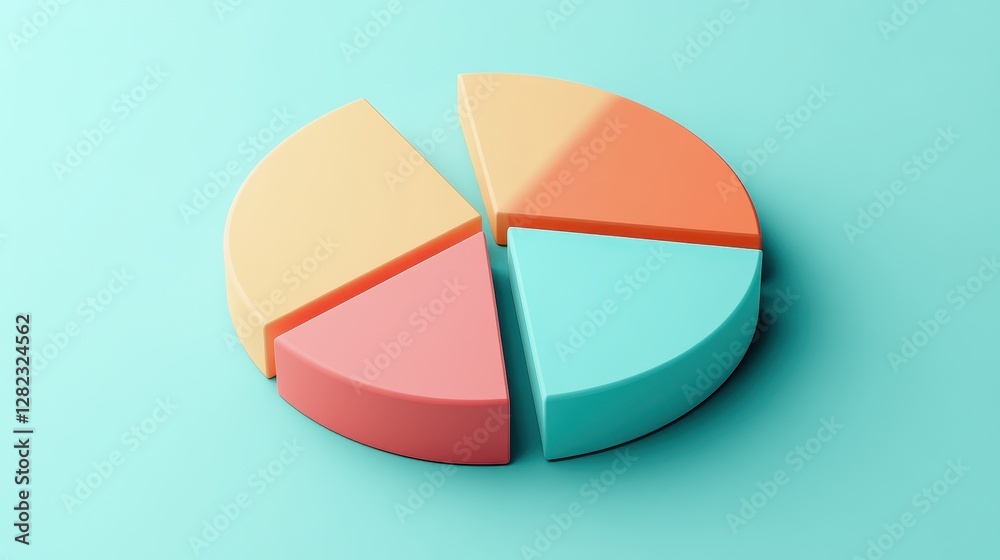 Fototapeta premium Savings and investment pie chart flat design top view personal finance theme 3D render triadic color scheme.