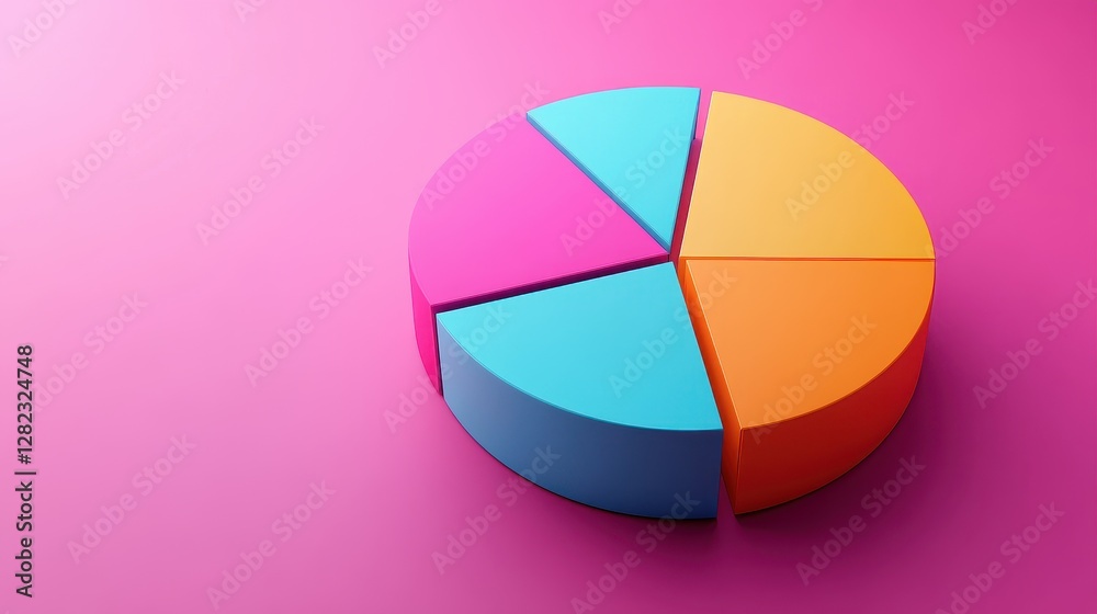 Fototapeta premium Savings and investment pie chart flat design top view personal finance theme 3D render triadic color scheme.