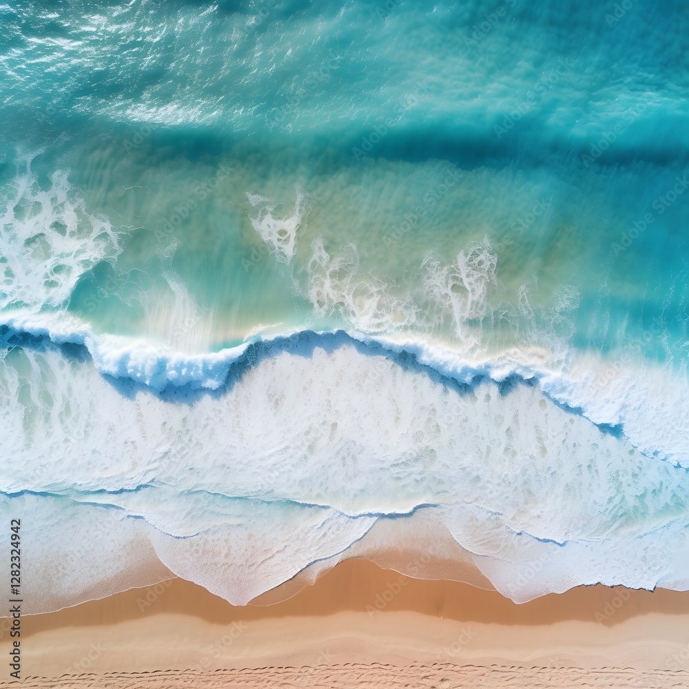 The ocean is blue and the waves are crashing The ocean is blue and the waves are crashing