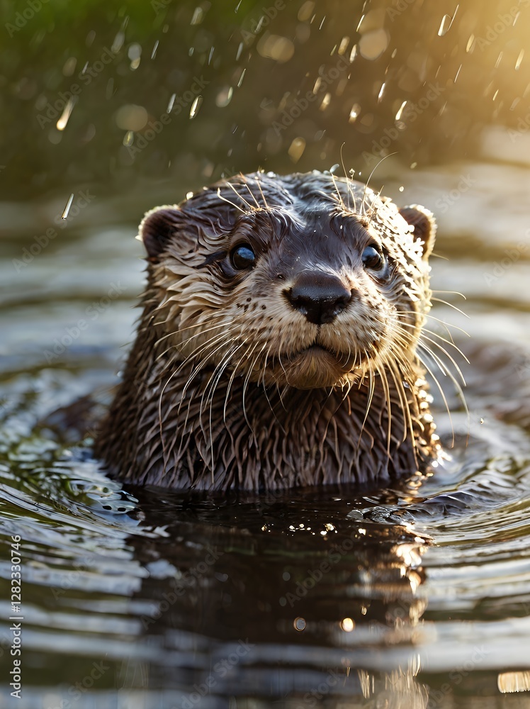 A cute otter pops up, shaking off water as its fur glistens in the sunlight, eyes full of curiosity. A cute otter pops up, shaking off water as its fur glistens in the sunlight, eyes full of curiosity.