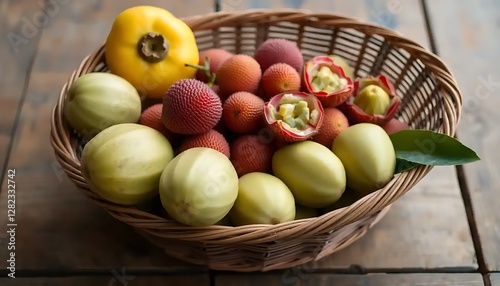 Wallpaper Mural A Wicker Basket Filled With Various Kinds of Fruit Torontodigital.ca